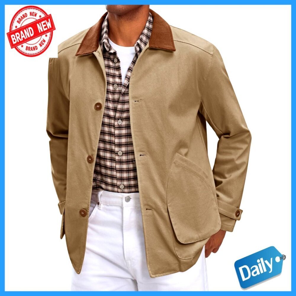 Lightweight Cotton Barn Jacket Vintage Military Casual Button Down with Pockets